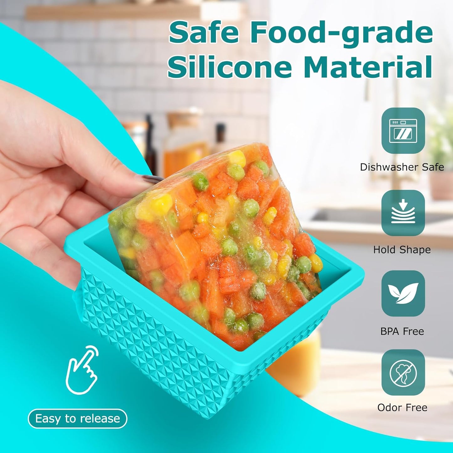 Silicone Freezer Molds - 2-Cup Stackable Soup Cube Storage Tray with Lid | 4-Pack, Oven & Dishwasher Safe