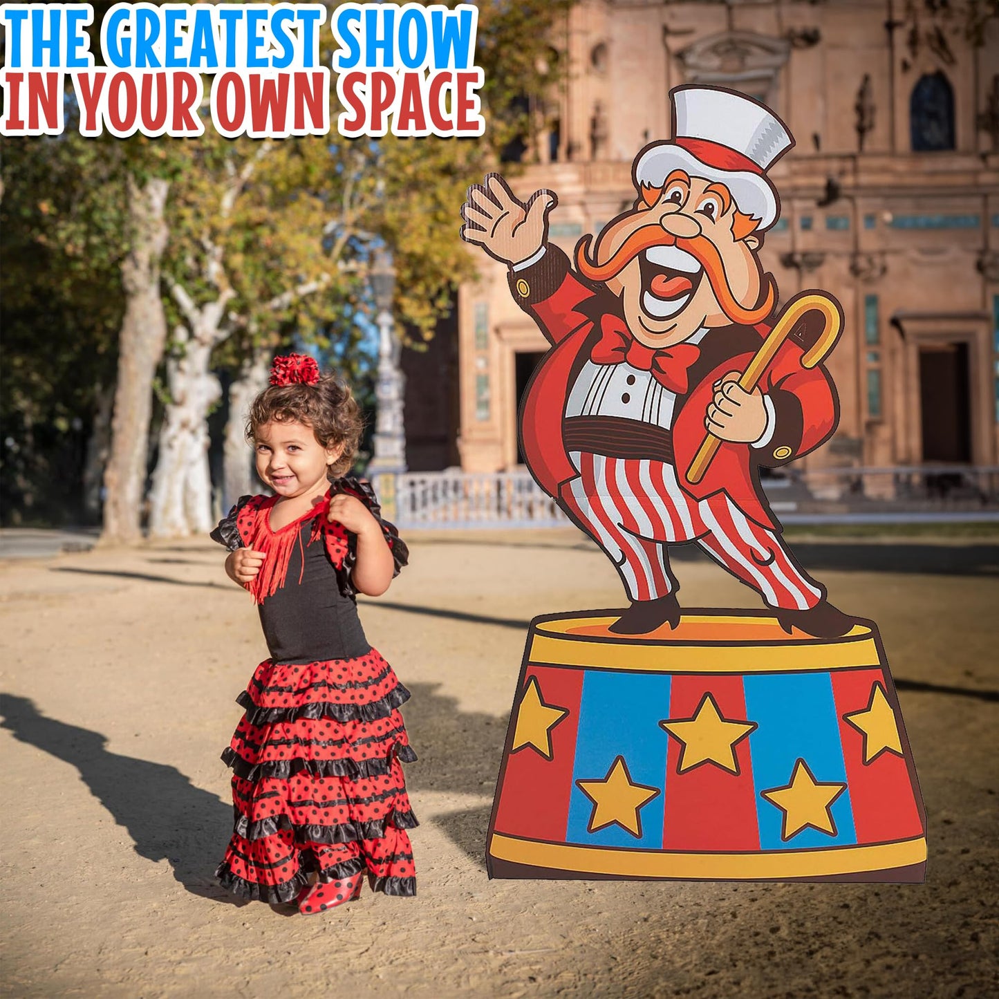 Fun Express Circus Ring Leader Life Size Cardboard Cutout Stand Up - Circus Theme Party Decorations for Birthday & Carnival Events | Premium Standee Decor for VBS & Photo Props