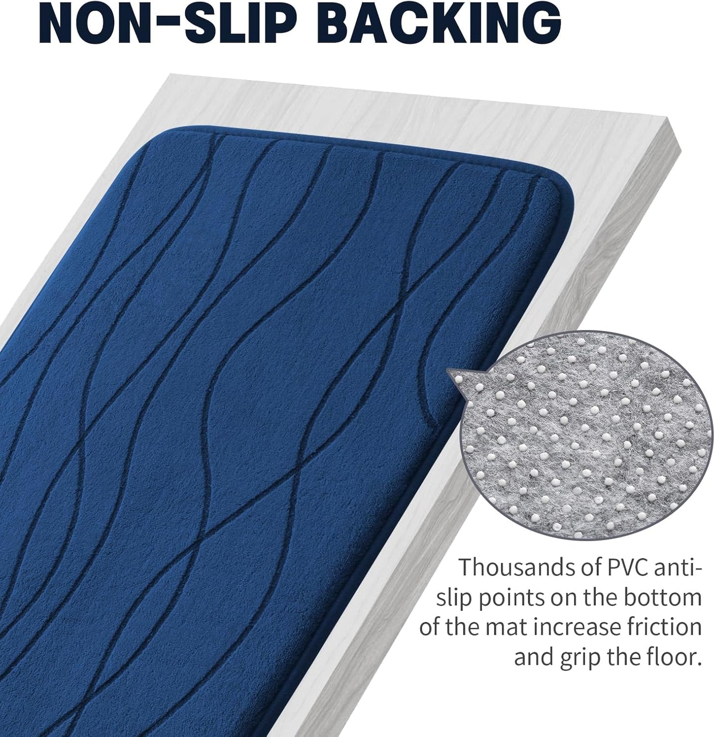 YIHOUSE Memory Foam Bathroom Rug Set - Ultra Absorbent Non-Slip Mats | 3-Piece Navy Blue Collection