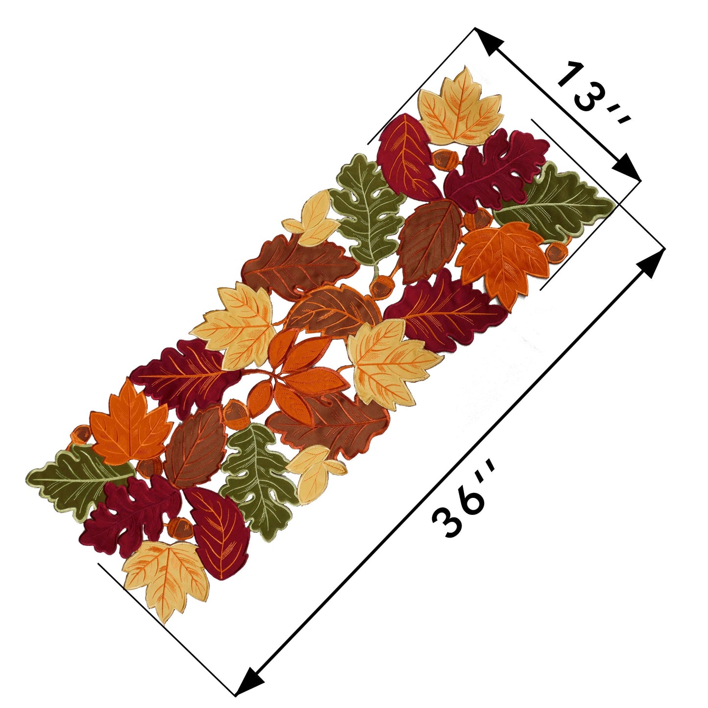 OWENIE Fall Table Runner - Thanksgiving, Farmhouse Embroidered Maple Leaves, 13 x 54 Inch, Orange