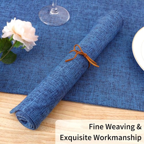 Homaxy Cloths Placemats for Dining Table Set of 4, Heat Resistant Washable Cotton Linen Blend Table Mats, Easy to Clean Place Mats for Indoor Outdoor Party Kitchen Decoration, 13" x 18", Blue