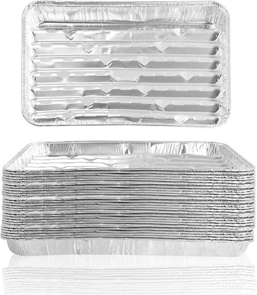 Aluminum Broiler Pan 25 Pack - 13 x 9 x 1 Inch Disposable Foil Baking Sheets for Oven & BBQ