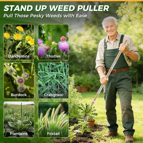 Garden Weasel Weed Puller Tool - Heavy Duty 4-Claw Root Removal with Long Handle | Effortless Weeding