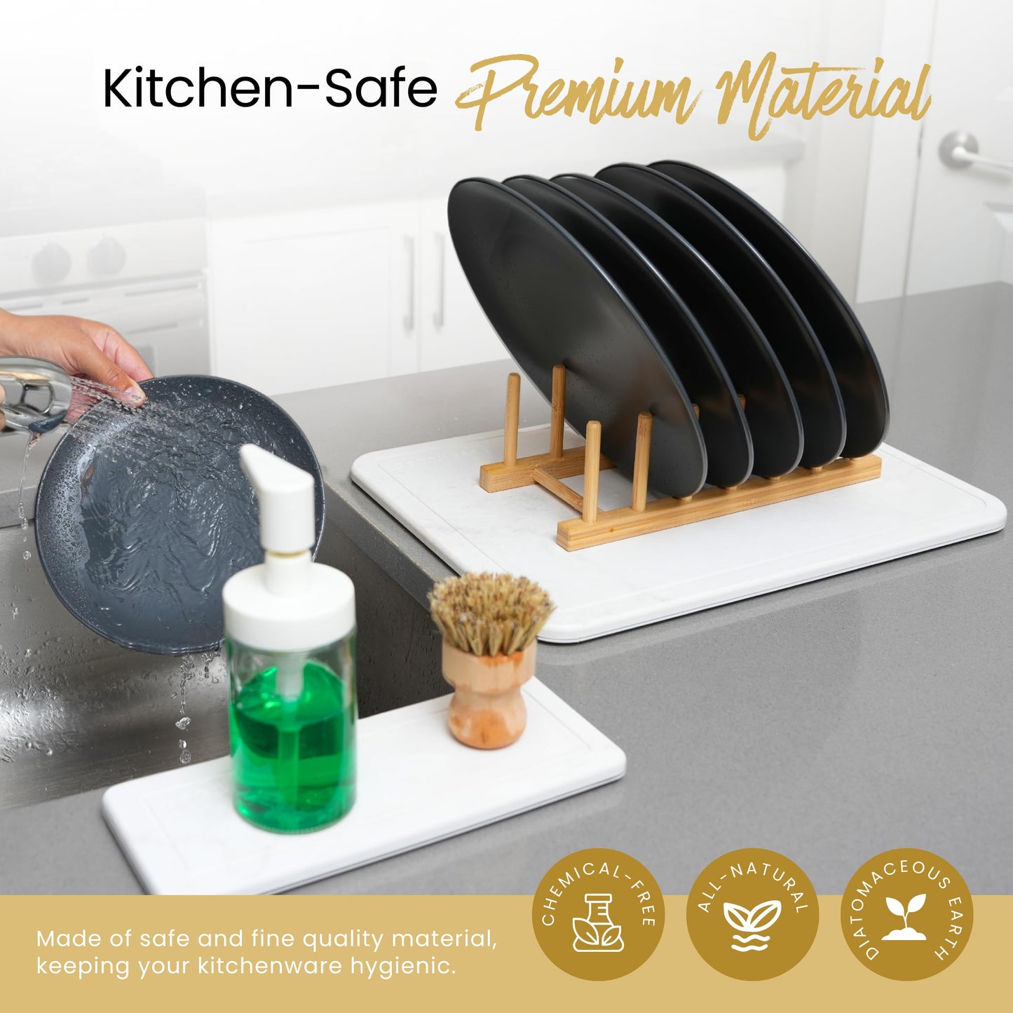 Essencoso Stone Drying Mat For Kitchen Counter - 11.8" x 15.7" Water Absorbing Stone tray For Sink, Metal Rack and Kitchen Sink Caddy | Diatomaceous Earth Food Grade | Drying Stone For Kitchen counter