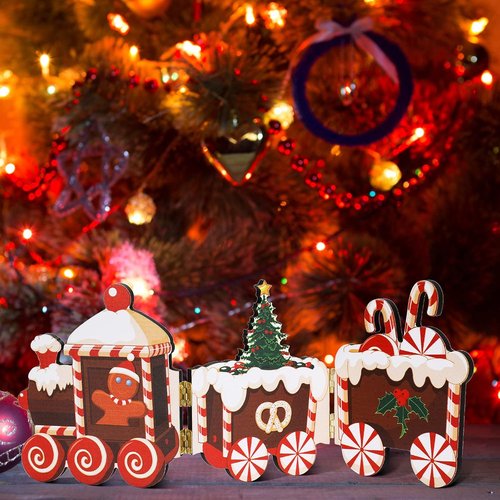 Jetec Gingerbread Train Table Centerpiece - Festive Wooden Christmas Decoration for Home & Office | Gingerbread Man Style