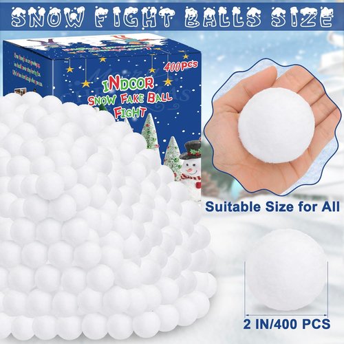 Homiar 400 Pack Plush Snow Balls - Soft Indoor & Outdoor Winter Game Toys | White Xmas Decorations