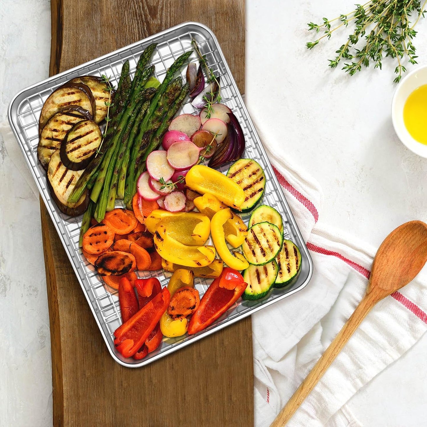 Leonyo Quarter Sheet Pan Set - Nonstick Baking Tray with Cooling Rack | 12.5" x 9.7", 2 Trays + 2 Racks