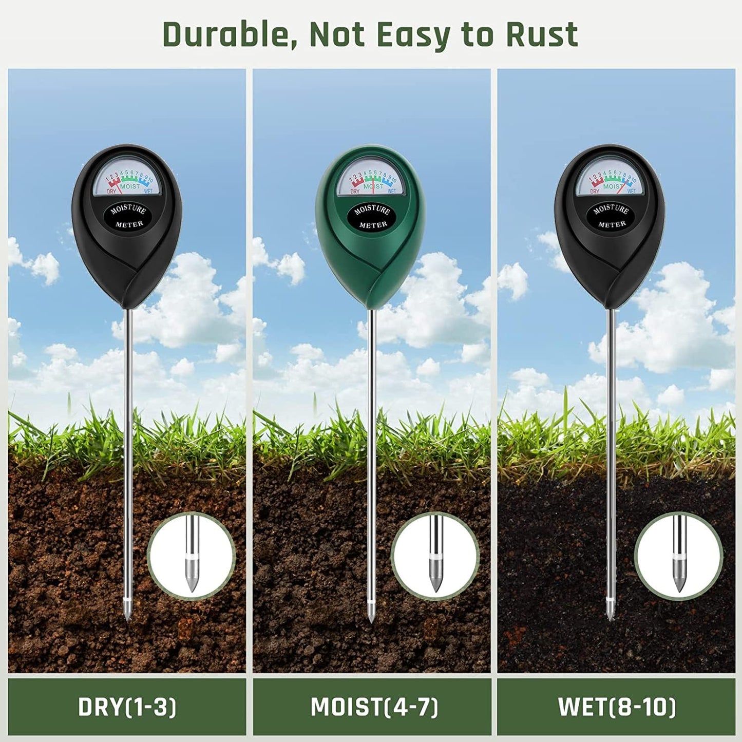 Skiennix Plant Moisture Meter - Accurate Soil Water Sensor for Indoor & Outdoor Use | No Batteries Required (Green & Black)