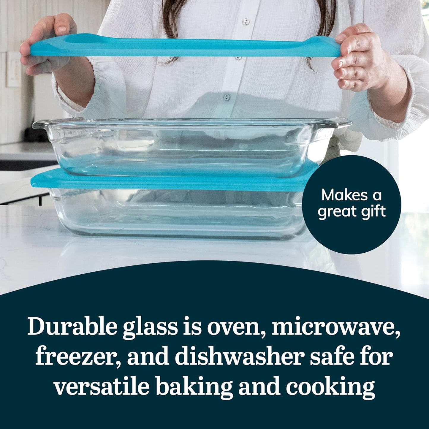 Libbey Baker’s Premium Glass Baking Dish Set - 2 Stackable Casserole Dishes with Lids for Lasagna & Cakes