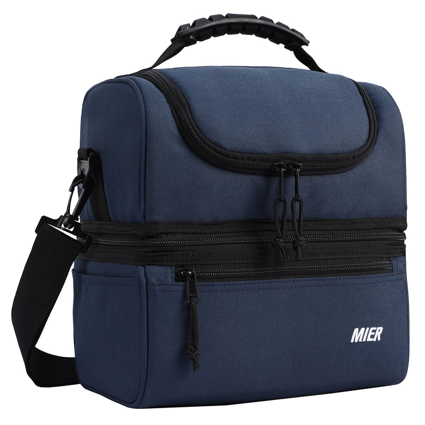 MIER Adult Lunch Box Insulated Lunch Bag Large Cooler Tote Bag for Men Women to Work Travel Daytrip, Double Deck Cooler (Navy, Large)