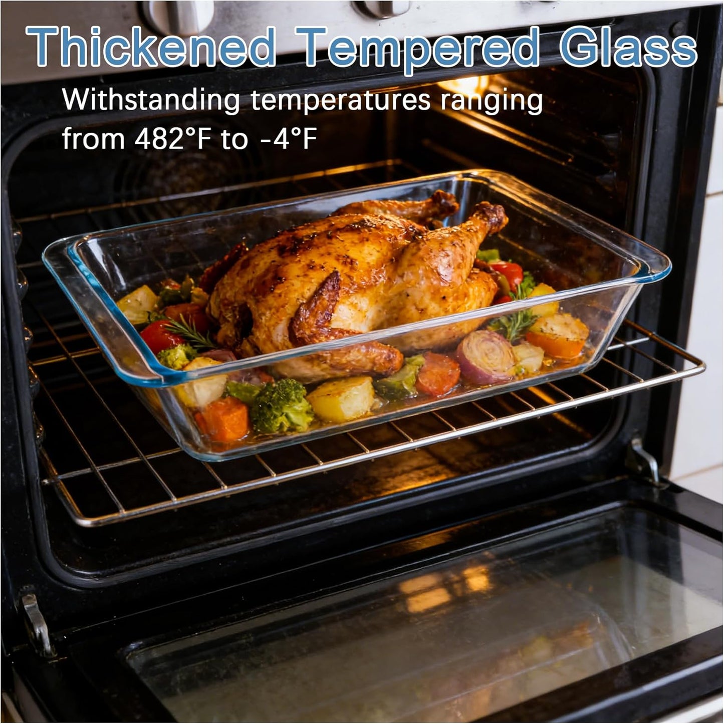 Skiennix 5.7qt Extra Large Glass Baking Dish - Deep 9x13 Tempered Oven & Microwave Safe