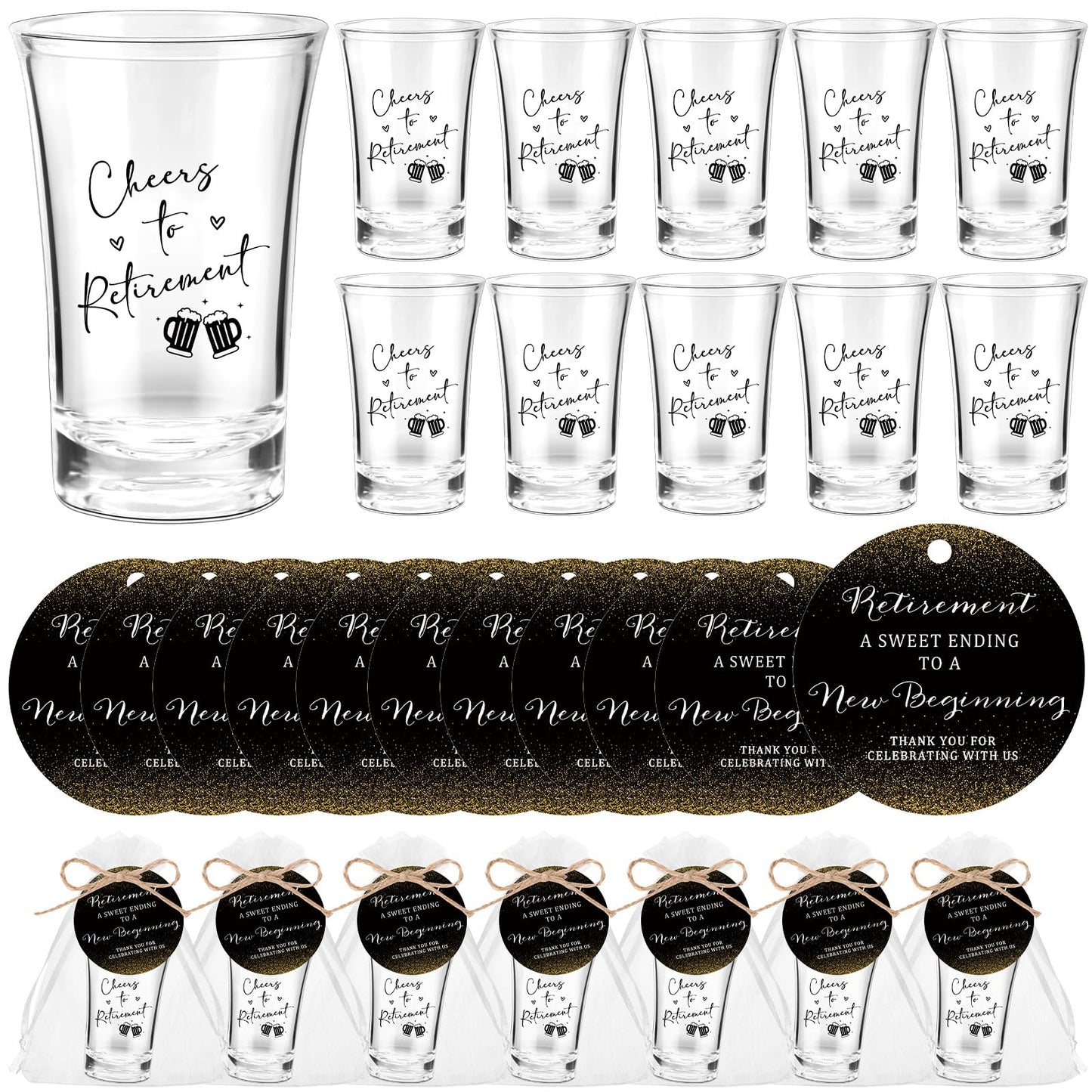 Havawish 50 Sets Retirement Party Favors for Guests 1.2 oz Cheers to Retirement Shot Glasses Acrylic Clear Shot Cups with Thank You Tags Organza Bag Retirement Decoration Gifts for Retired Men Women