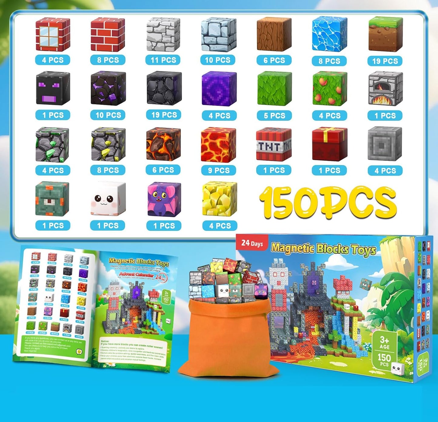 Magnetic Building Blocks by 150PCS - STEM Stacking Game for Kids Ages 3-12 | Colorful Magnet Tiles