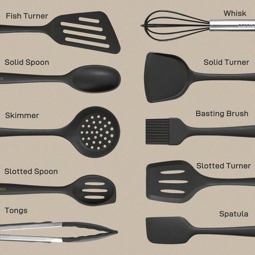 CAROTE Kitchen Utensil Set | 10-Piece Heat Resistant Silicone for Nonstick Cookware - Dark Grey, Odorless Spatula & Turner