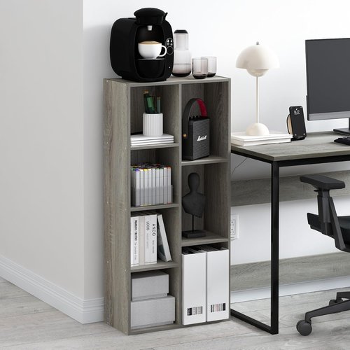 Furinno LUDER 7-Cube Bookshelf - Stylish Open Shelves for Living Room, Bedroom & Home Office | French Oak Finish, Easy Assembly
