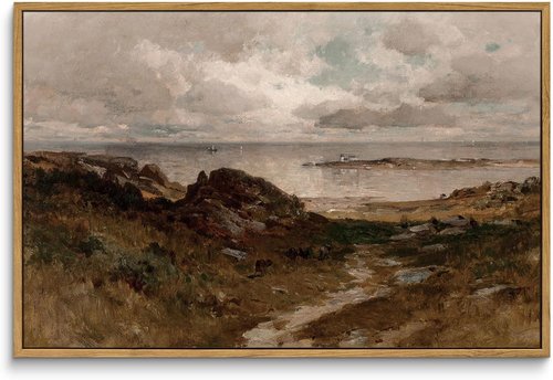 InSimSea Framed Canvas Wall Art - Vintage Seaside Path Landscape Painting | Large 16"x24" Decor for Living Room, Bedroom, Bathroom