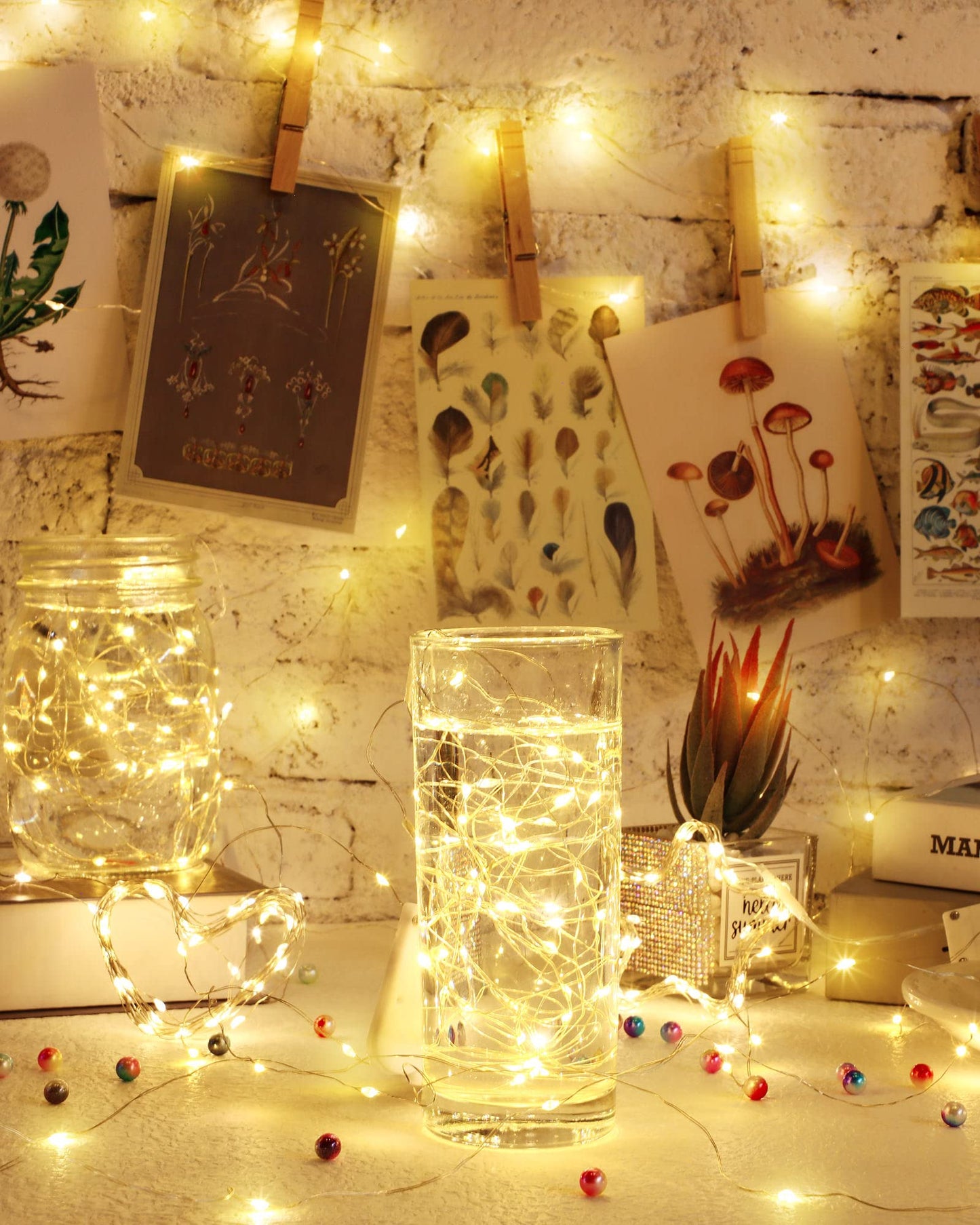 Riakrum 7ft 20 Fairy Lights Battery Operated [3 Styles], LED String Lights Bulk Waterproof String for Christmas Mason Jars Wedding Engagement Party Decorations Table Centerpiece(Warm,50 Pack)