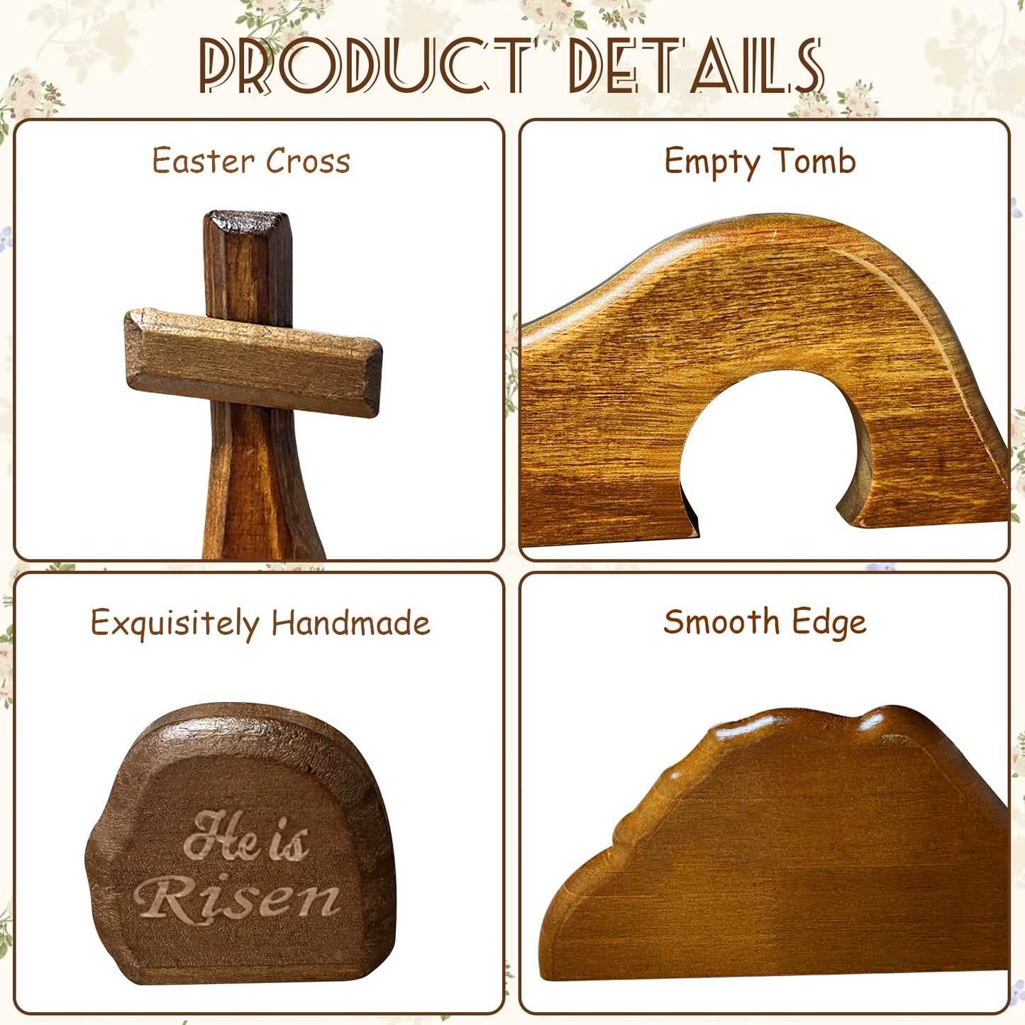 JNYVE Easter Scene Wooden Decorations - Empty Tomb Resurrection Scene and Cross Decor - Jesus Christian Religious Tomb Signs Tiered Tray Decoration for the Home Table Office