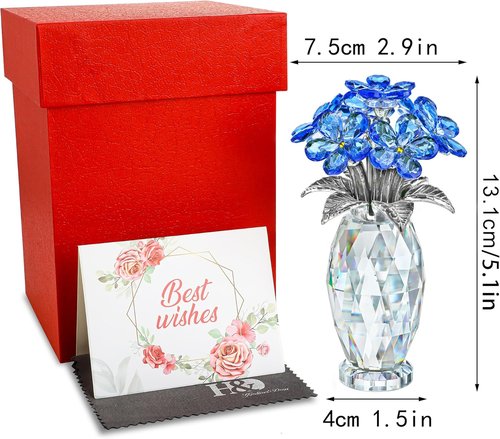 H&D Hyaline & Dora Blue Crystal Forget Me Not Flower Figurine - Elegant Home Decor Collectible Ornament
