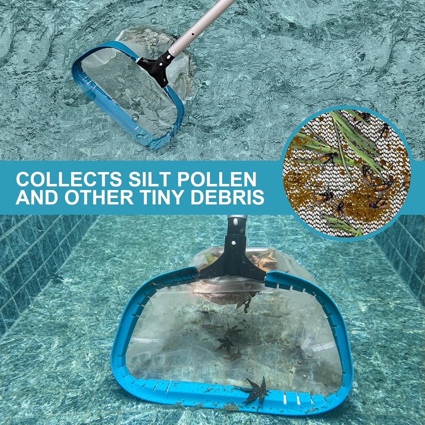 POOLWHALE Pool Net - Professional 20" Leaf Skimmer Rake with Aluminum Frame & Ultra Fine Mesh Bag