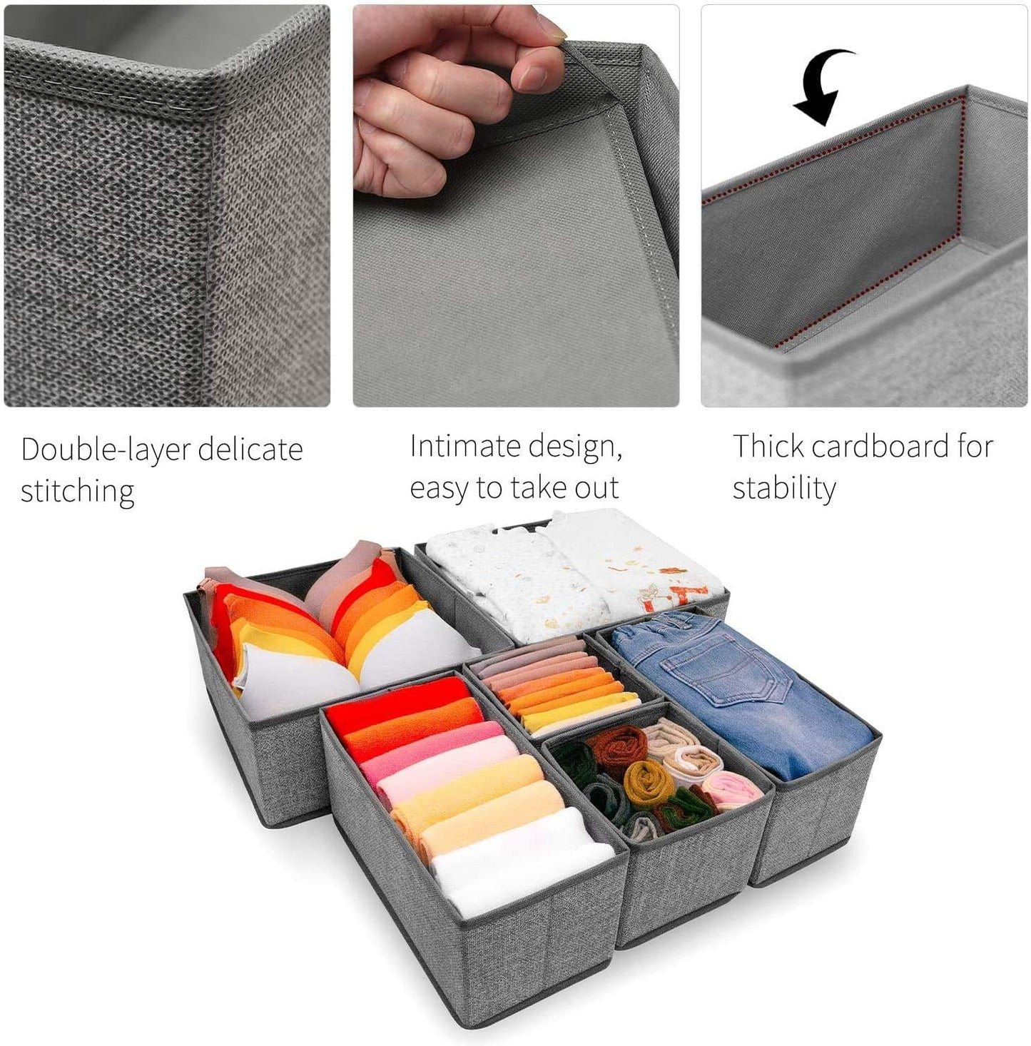 Skiennix Drawer Organizers - Foldable Clothing Storage Boxes for Closet & Dresser | 12 Pack in Grey