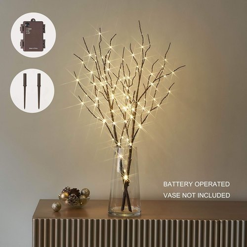 Hairui Lighted Brown Branches - Battery Operated 100 LED Fairy Lights with Timer | 30-Inch Willow Branches for Holiday Home Decor