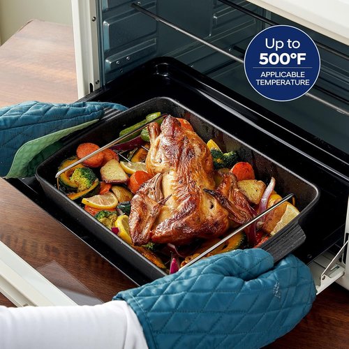 Cast Iron Roasting Pan - Heavy Duty Turkey Roaster with Rack | 9 x 12.6 Inch, Induction Compatible