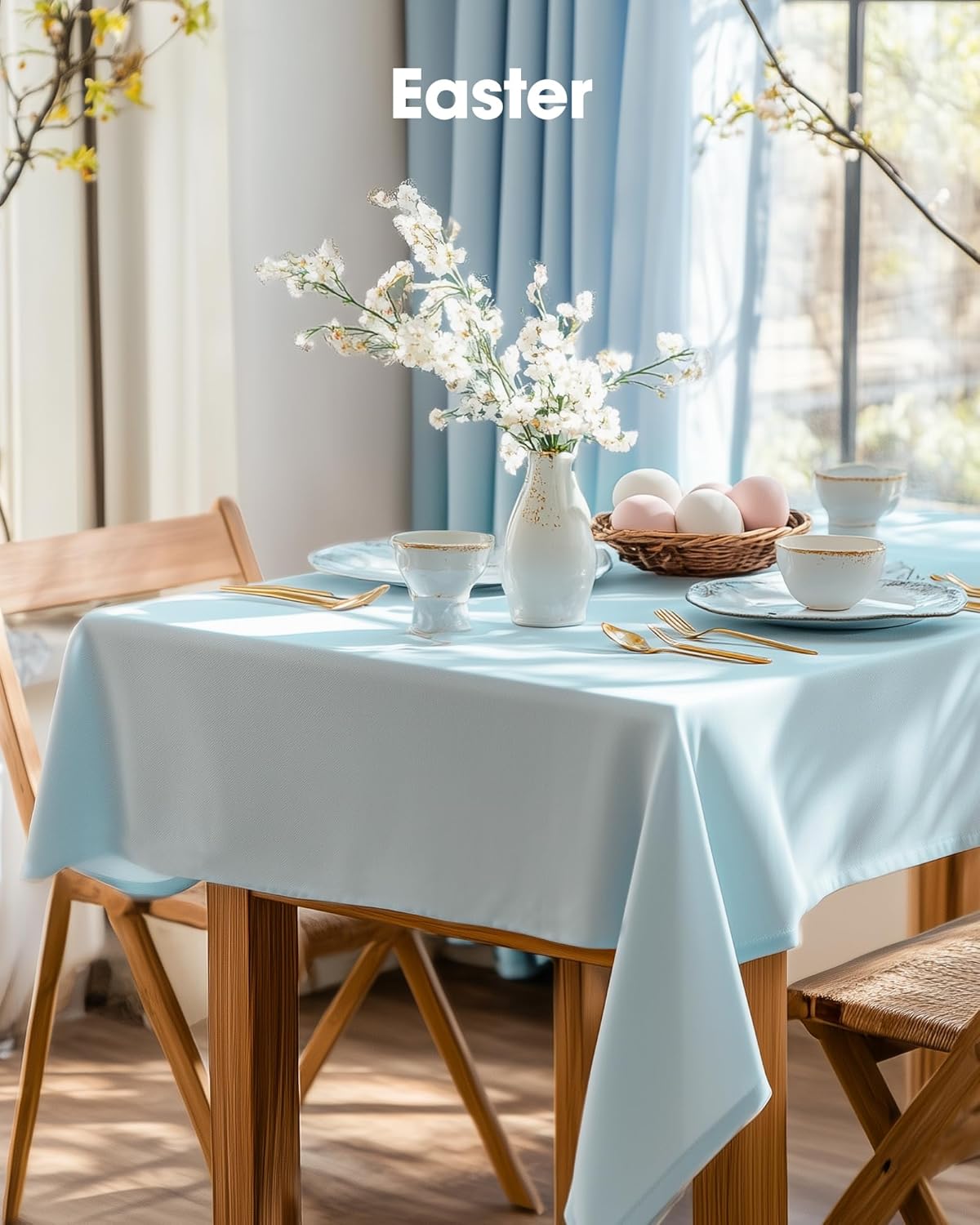 Pureegg Disposable Plastic Tablecloths - 8 Pack, Leakproof & Sturdy, 54 x 108 Inch, Baby Blue for Easter, Picnics & Weddings