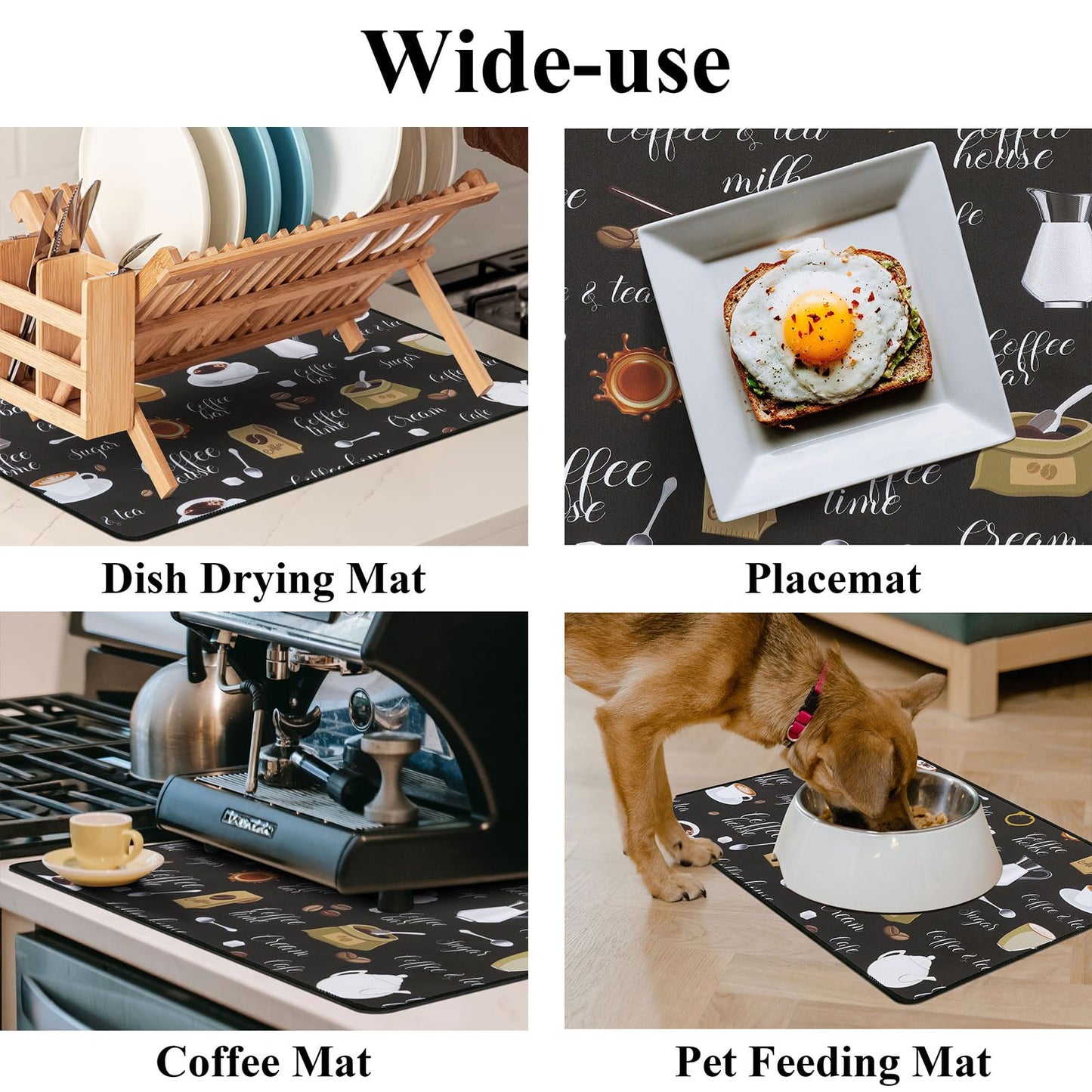 SHACOS Coffee Mat 2-Pack 12x19 Inch Absorbent Non Slip Coffee Maker Mats for Countertop Bar Accessories Dish Drying Mat Waterproof Heat Resistant, Brown