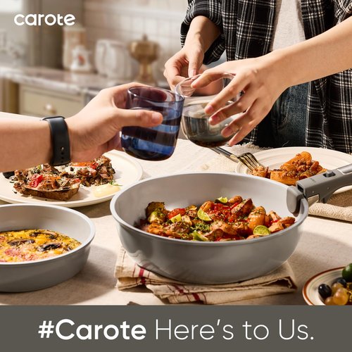 CAROTE 27pcs Ceramic Cookware Set Nonstick, Pots and Pans Set Non Stick, Non Toxic Cookware Detachable Handles, Dishwasher/Oven Safe, RV/Camping Cookware, Pan and Pot with Kitchen Utensils, Dark Gray
