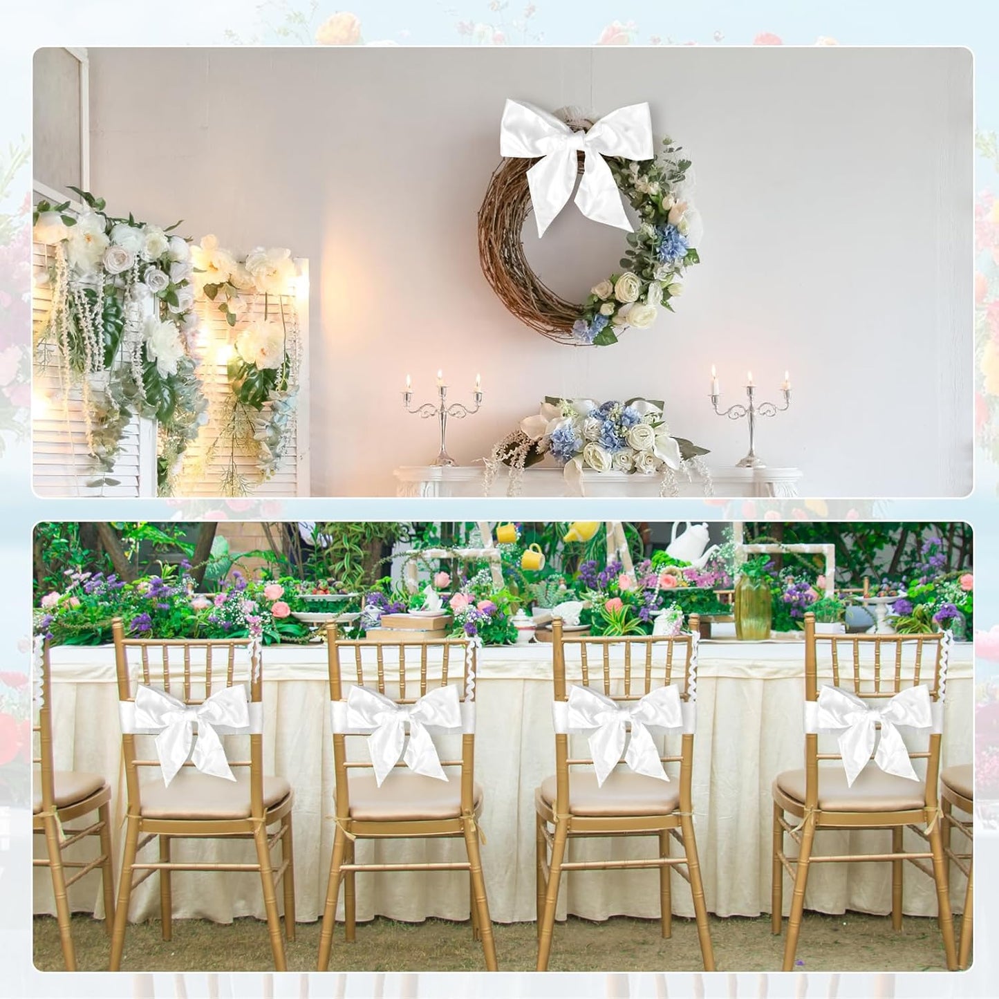 Skiennix 6Pcs White Wreath Sash - Blank Embroidery Door Hanger for Christmas & Halloween | 5x55in