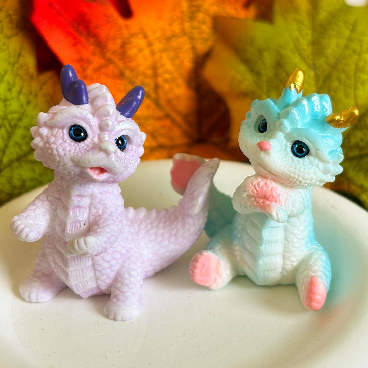 Skiennix Cute Mini Baby Dragon Figurines Set - Adorable Cake Toppers & Fairy Garden Decor | Resin Ornaments