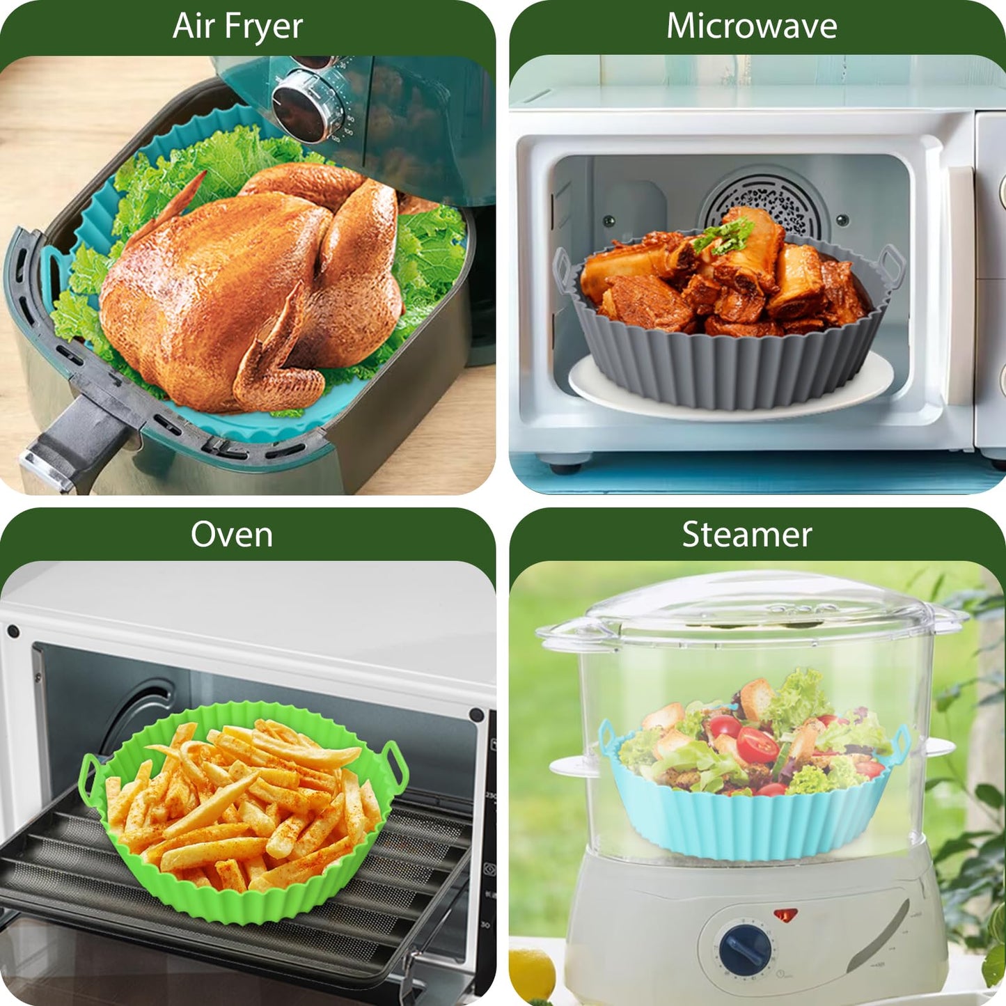 Komzon 3 Pack Air Fryer Silicone Liners, 8Inch Airfryer Liners, AirFryer Basket Liner, Reusable Food Grade Air Fryers Basket Pots Oven Liner Baking Tray, Air Fryer Silicone Mat Accessories Kitchen