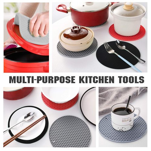 Joyhalo Trivets for Hot Dishes - Hot Pads for Kitchen, Silicone Pot Holders for Hot Pots and Pans, Silicone Mats for Kitchen Countertops, Table, Flexible Easy to Wash and Dry, Black