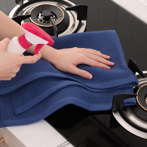 Homaxy 100% Cotton Waffle Weave Kitchen Dish Towels, Ultra Soft Absorbent Quick Drying Cleaning Towel, 20x28 Inches, 6-Pack, Navy Blue