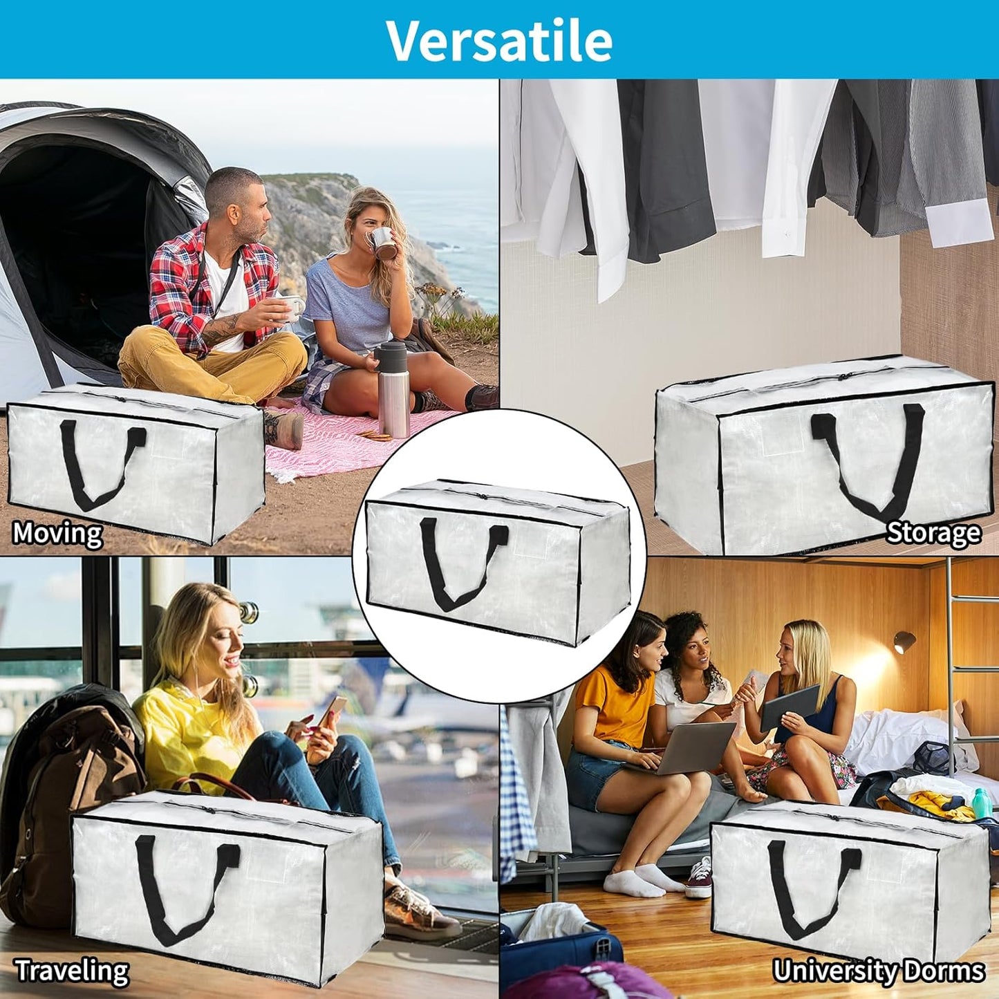 Skiennix Clear Moving Bags - 8 Pack Large Foldable Storage Bags with Handles for Clothes & Bedding