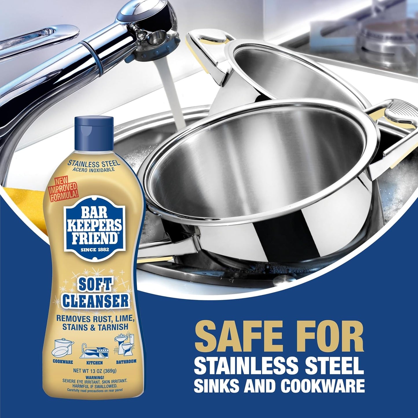 Bar Keepers Friend Soft Cleanser - 13 oz Liquid | Multipurpose Surface Cleaner for Soap Scum & Grease