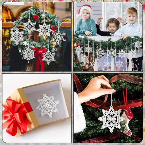 Buryeah Winter Snowflake Ornaments - 36 Pcs Crochet Decorations for Christmas Tree | 6 Stylish Designs