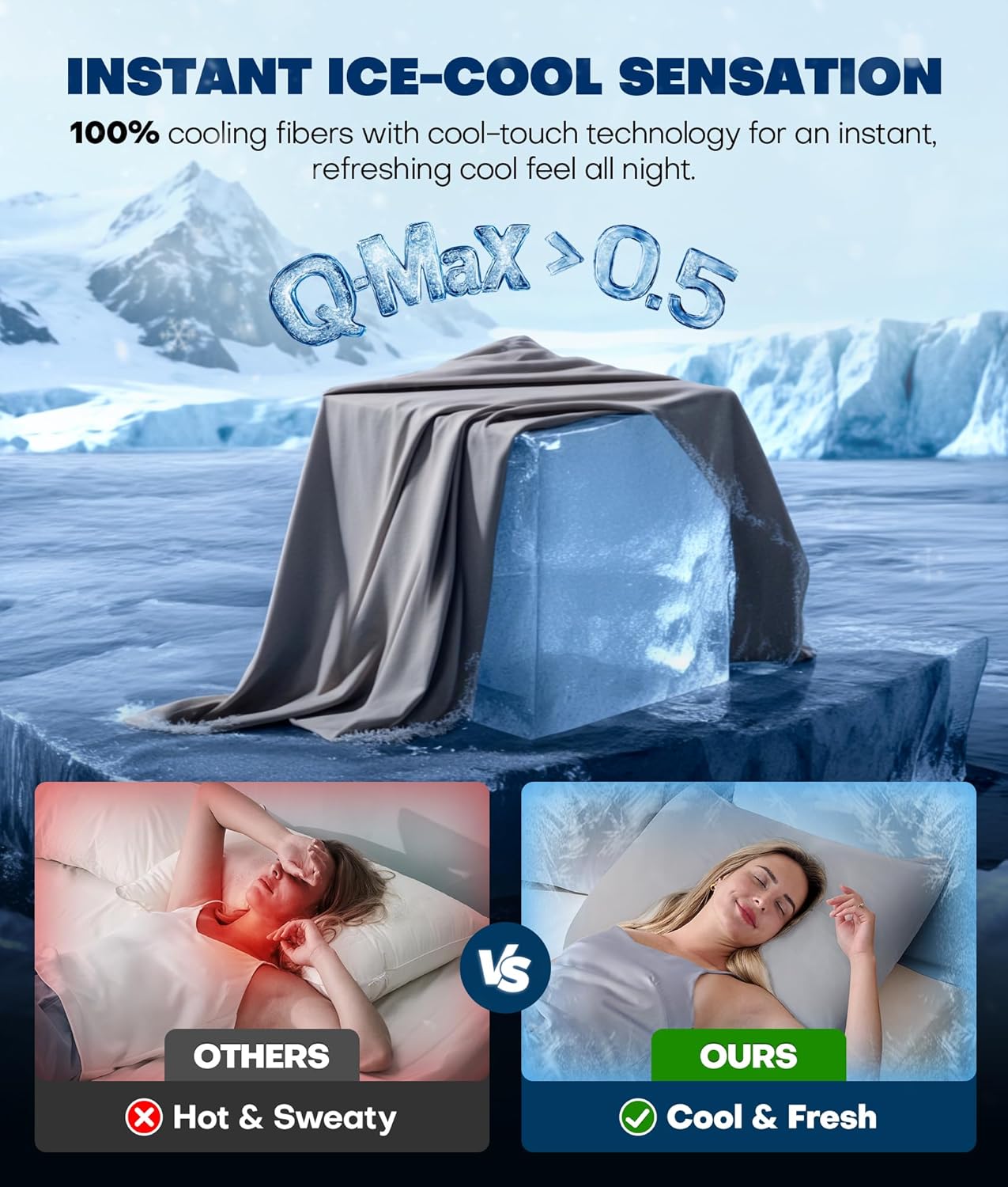 Skiennix Ultra-Chill Cooling Pillowcase Set - Softer Than Silk, Breathable Bed Covers for Hair & Skin | Light Gray, Standard Size