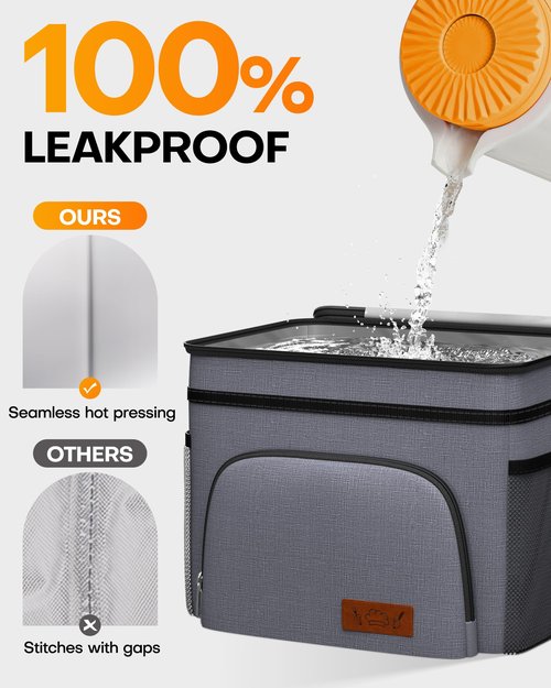 HOTOR Insulated Lunch Box for Men & Women - Leak-Proof Cooler Lunch Bag with 4 Pockets, Adjustable Strap, Ideal for Work, Picnic, Travel - Medium, Light Grey,10.2"×6.9"×8.5"