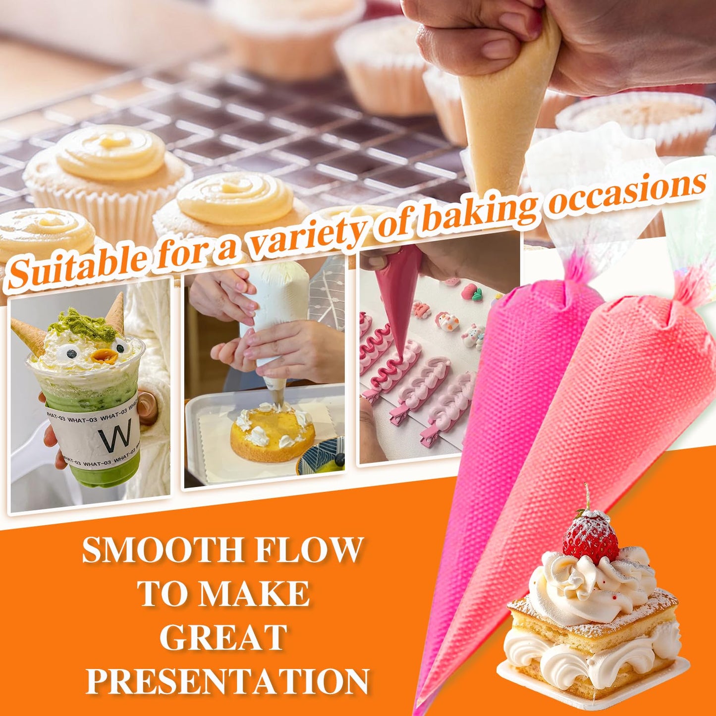 Piping Bags, Piping Bags Disposable Thickend, Large Piping Bags for Cake Decorating, Icing, Buttercream, Baking, and Cooking (16 Inches 500Pcs)