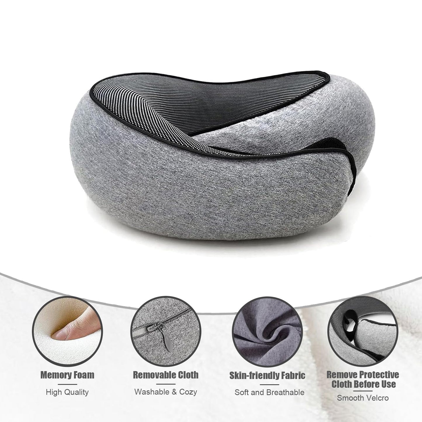 RURING Travel Pillows for Airplanes, Travel Neck Pillow Travel Pillow, Neck Pillow Airplane Memory Foam 360 Degree Support Stowable Pillows for Airplanes Offices and Cars 2PCS (Dark Gray)