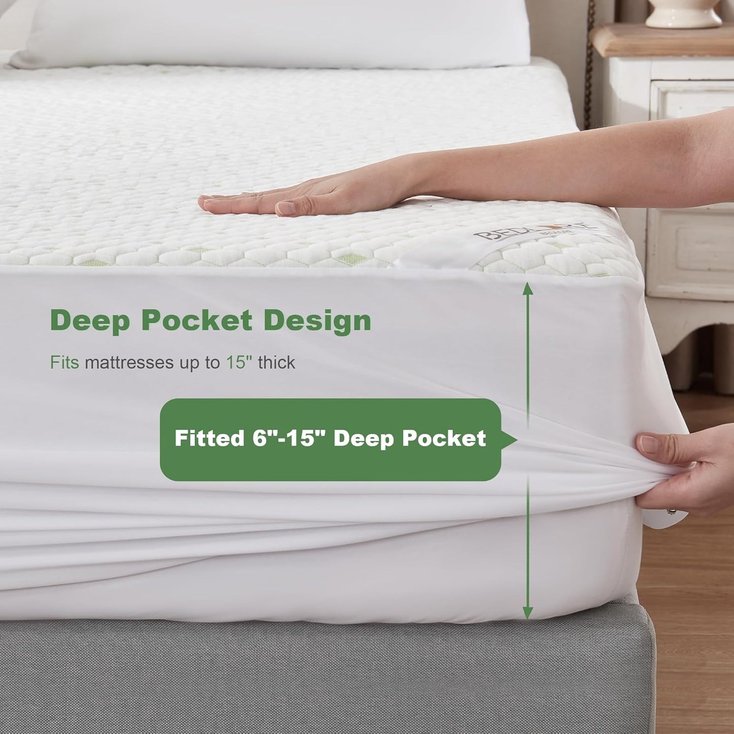Skiennix Waterproof Mattress Protector - Twin Size Fitted Pad with 6"-15" Deep Pocket | Soft, Breathable, Noiseless Cover