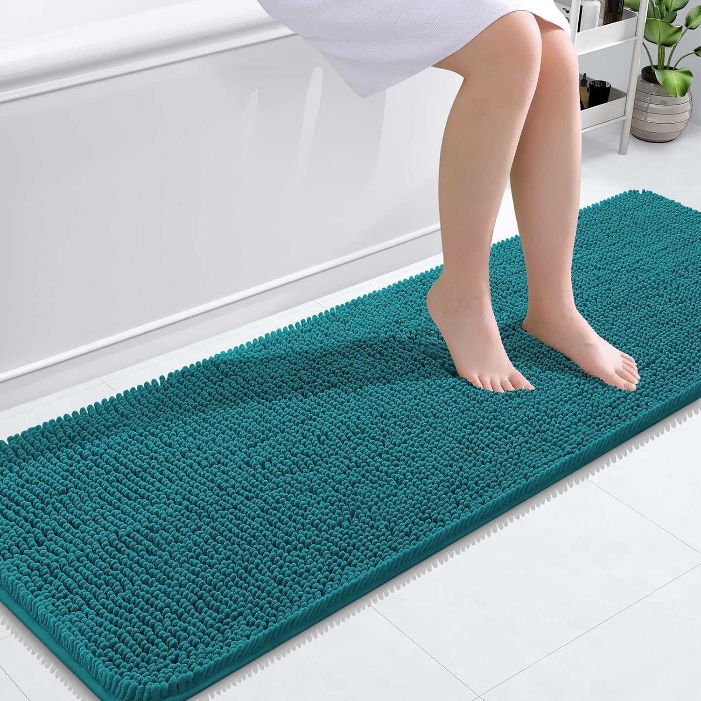 OLANLY Bathroom Runner Rugs - Soft Absorbent Chenille Mats with Rubber Backing | 59x20 Inches, Deep Lake Color