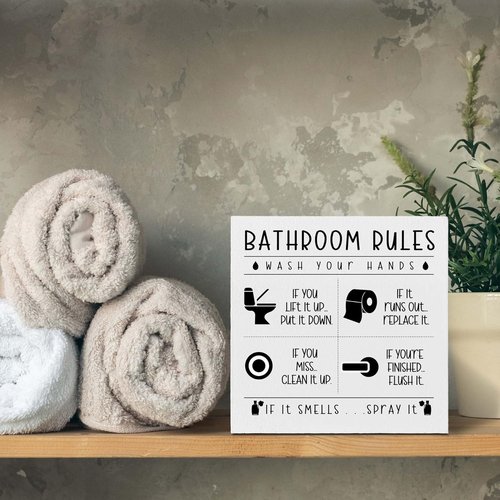 Funny Bathroom Wooden Box Sign - Rustic Farmhouse Decor for Restroom | Perfect Gift for Holidays