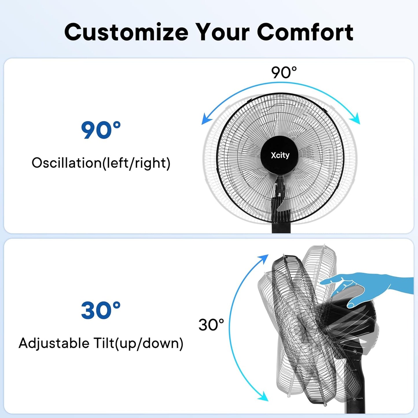 Xcity 16-Inch Oscillating Pedestal Fan - High Velocity, Remote Control, Adjustable Height & Tilt | Quiet Operation for Bedroom & Office, Black