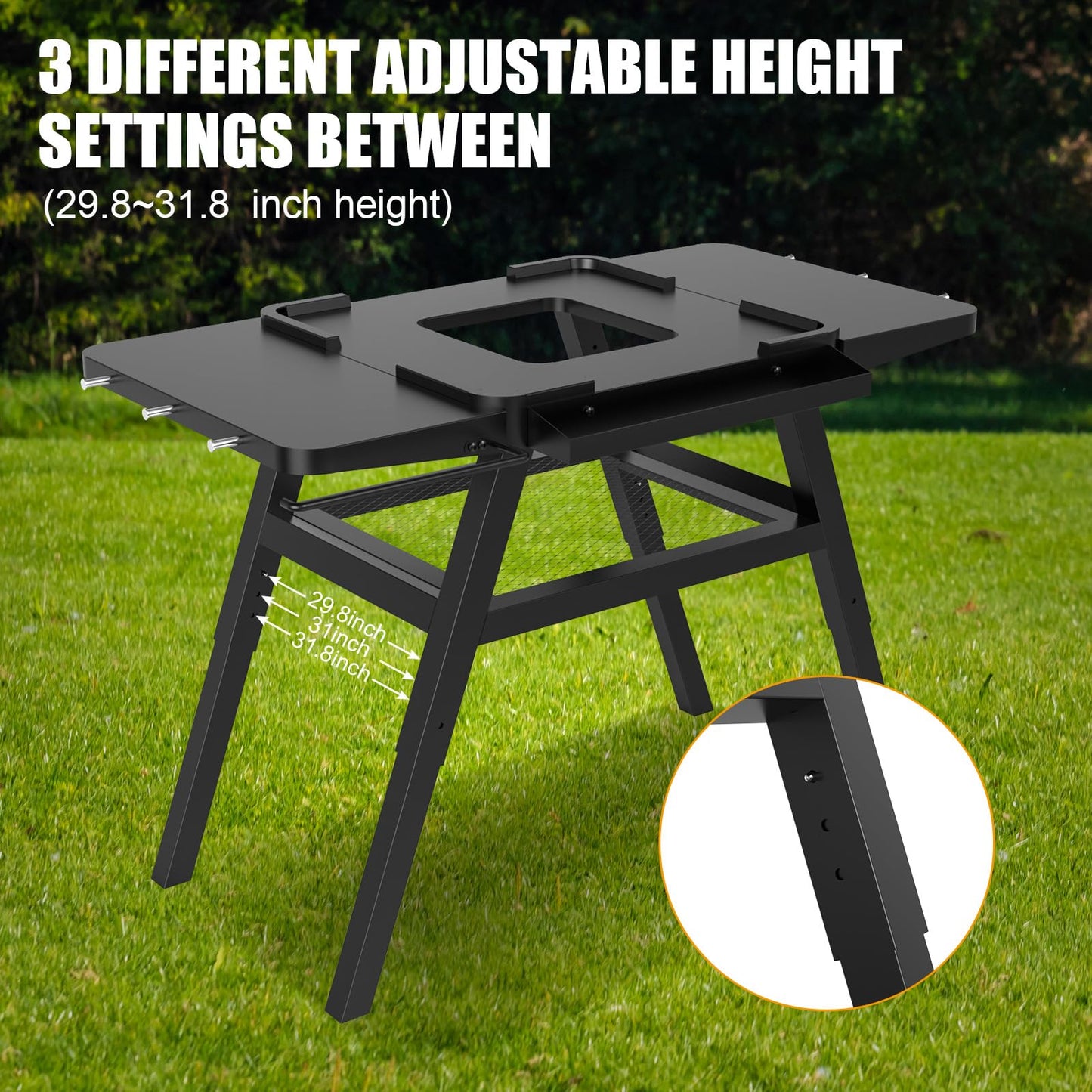 BBQ-PLUS Grill Stand for Ninja Woodfire Outdoor Grill, Portable Adjustable Table Cart for Ninja OG700 OG800 OG900 Series Smoker Blackstone 17" Griddle,with Side Shelf