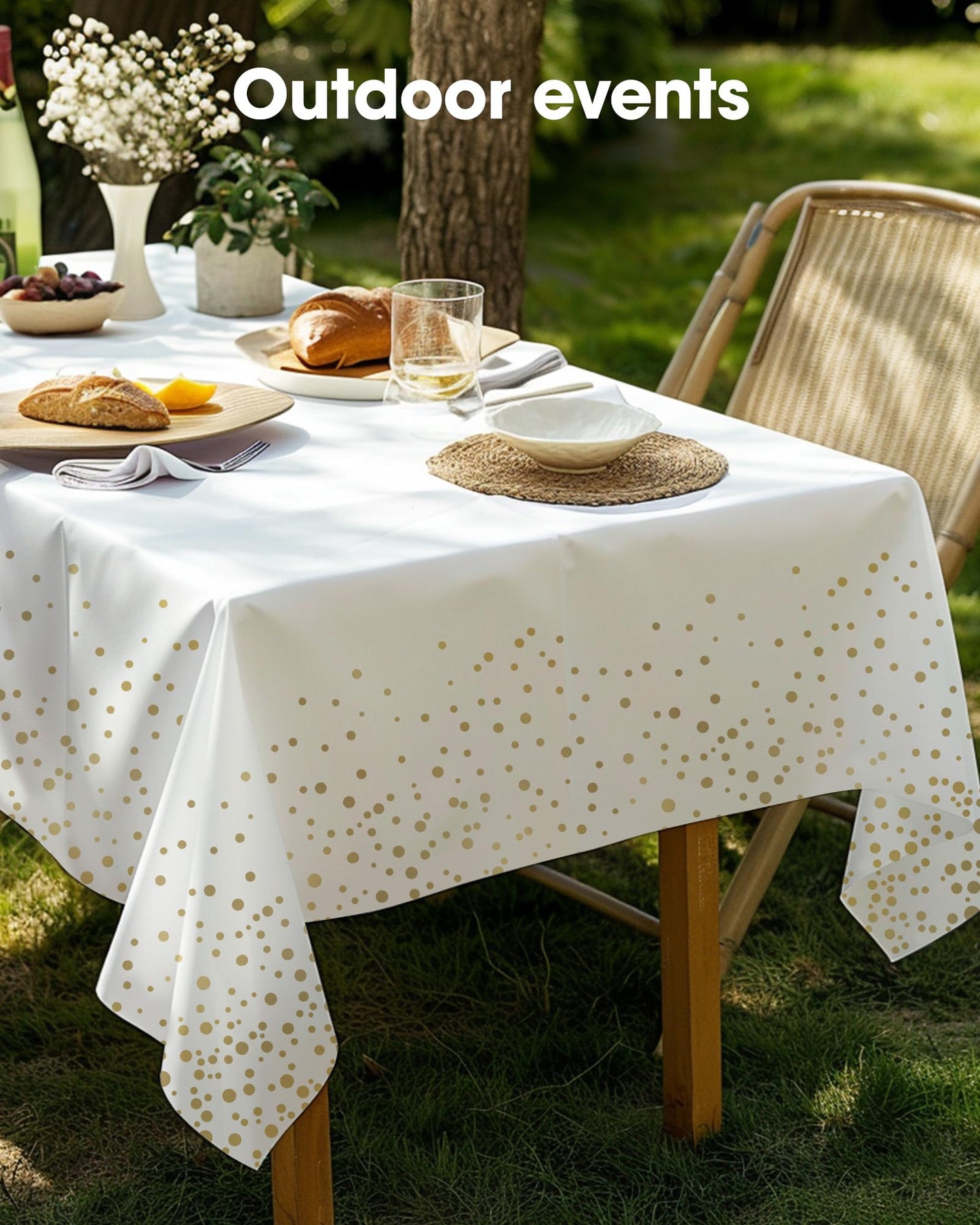 Pureegg Plastic Table Cloth Disposable 10 Pack, 54 x 108 Inch Table Cloths, Graduation Decorations Class of 2025, Graduation Tablecloths, Rectangle, Plastic Cover, Leakproof & Sturdy, White and Gold