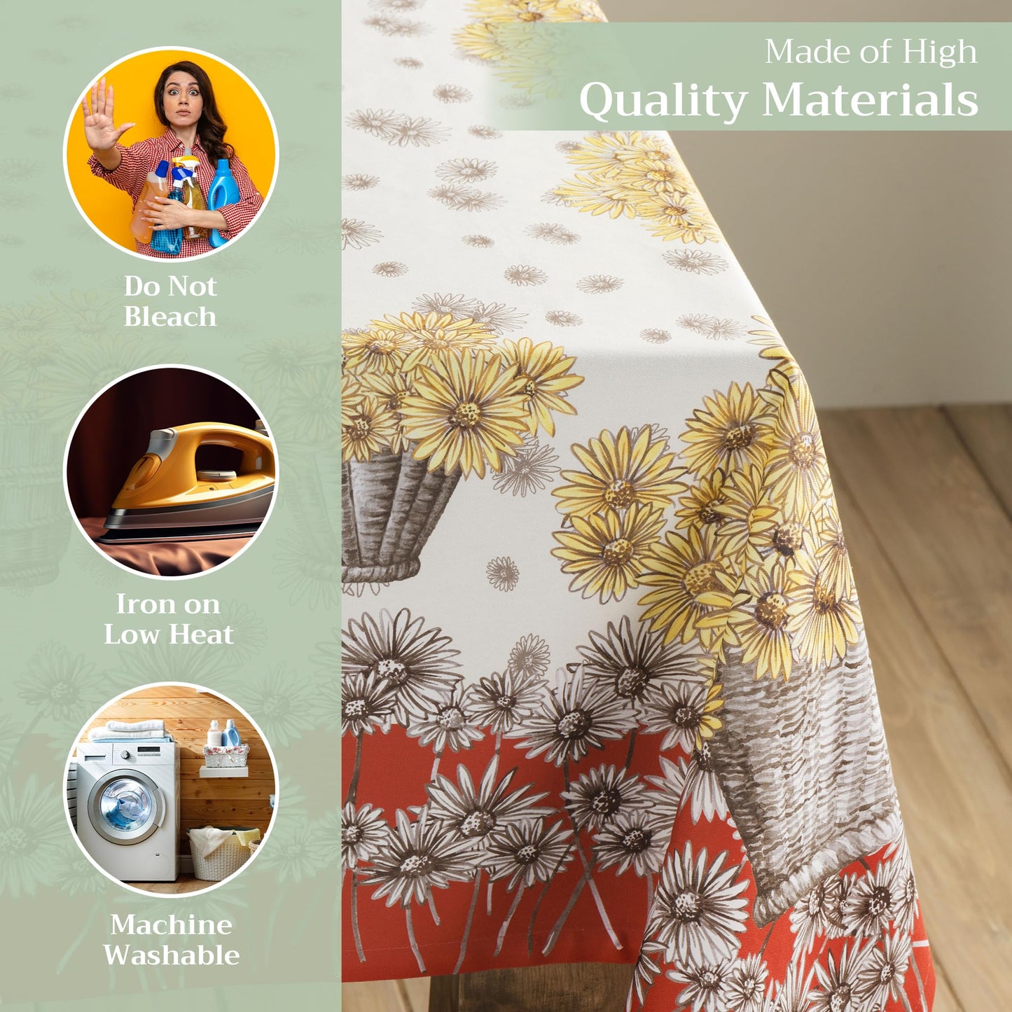 Maison d' Hermine Table Cloth Rectangle Table 100% Cotton 60 x 120 Inches Fall Tablecloth Reusable Everyday Use for Thanksgiving Christmas Decorations Dining Farmhouse Party (Bagatelle)