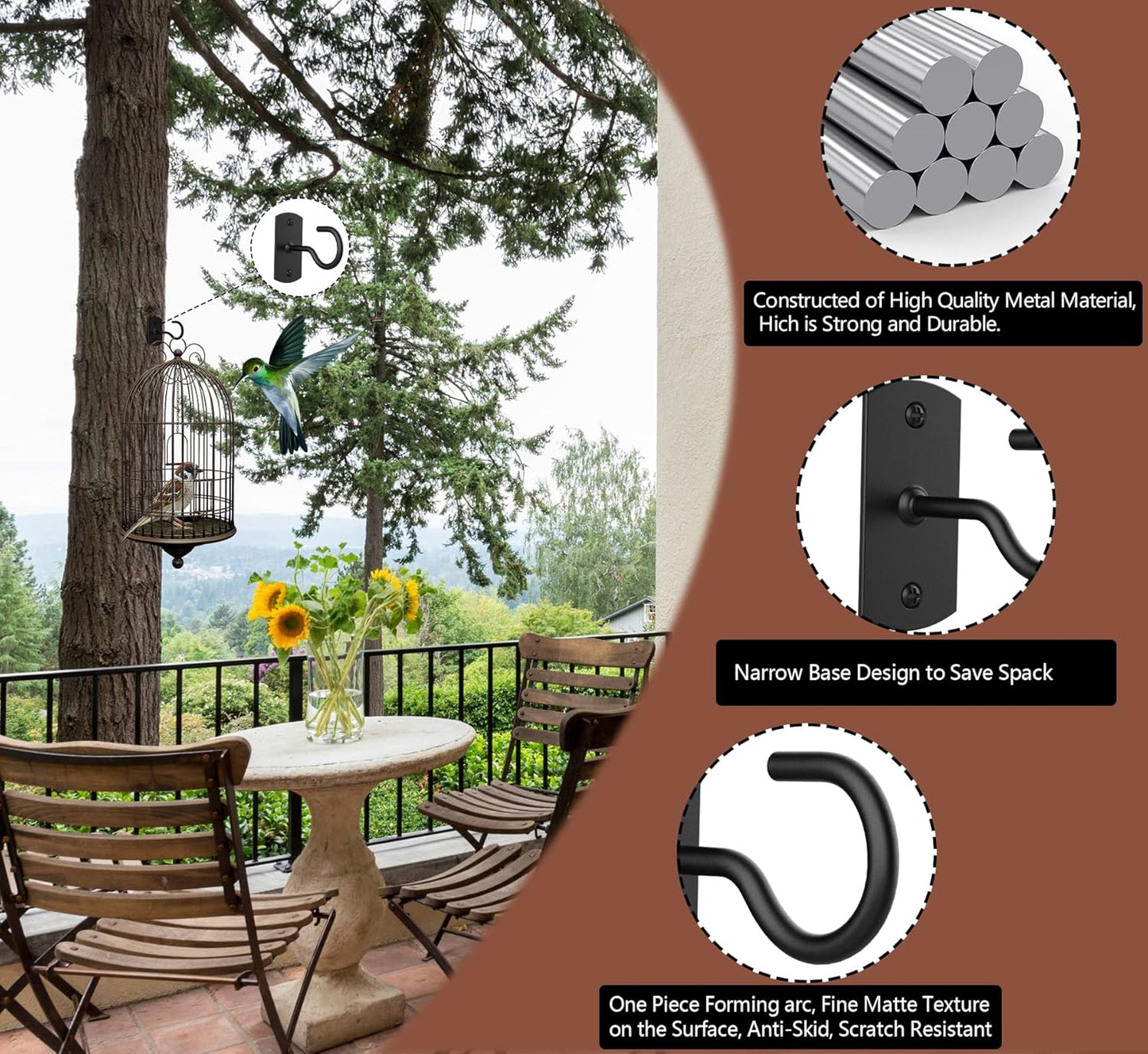 Skiennix Ceiling Hooks - 2-Pack 2.5-Inch Wall Hooks for Hanging Plants, Lights & Lanterns | Black
